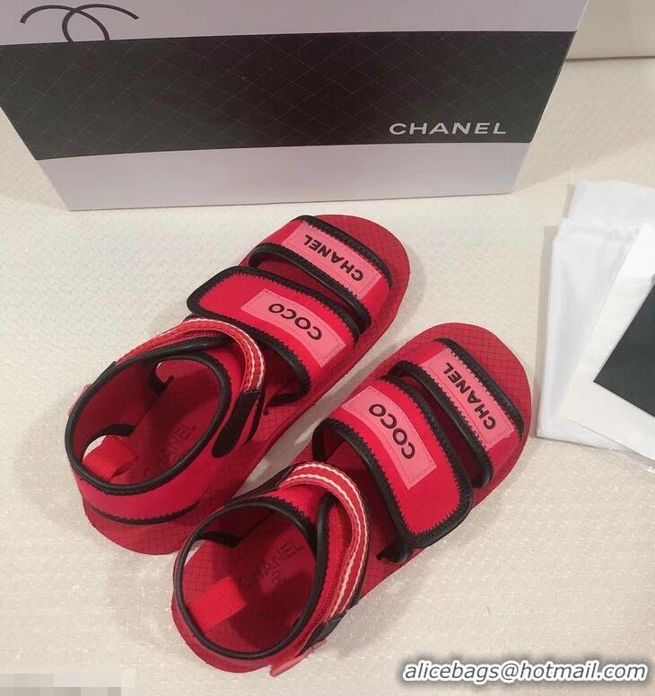 New Classic Chanel Coco Logo Fabric Sandals G34727 Red/Fuchsia 2019