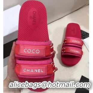 Newest Fashion Chanel Coco Logo Fabric Mules Slipper Sandals G34729 Red/Fuchsia 2019