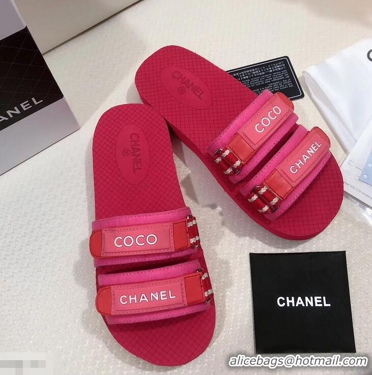 Newest Fashion Chanel Coco Logo Fabric Mules Slipper Sandals G34729 Red/Fuchsia 2019