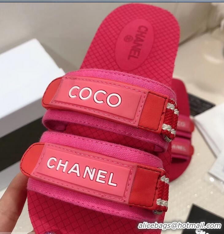 Newest Fashion Chanel Coco Logo Fabric Mules Slipper Sandals G34729 Red/Fuchsia 2019