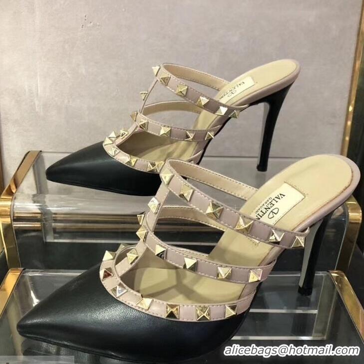 Wholesale VALENTINO ROCKSTUD STRAP sheepskin PUMP 9.5CM V8756 Black