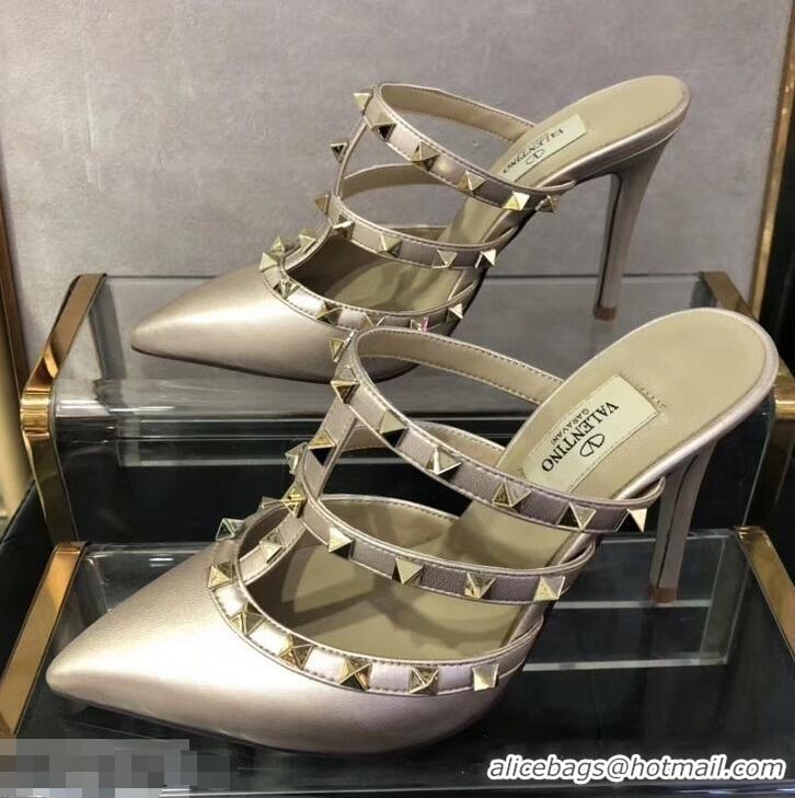 Top Quality VALENTINO ROCKSTUD STRAP sheepskin PUMP 9.5CM V8756 Gold