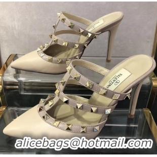 Designer VALENTINO ROCKSTUD STRAP sheepskin PUMP 9.5CM V8756 NUDE