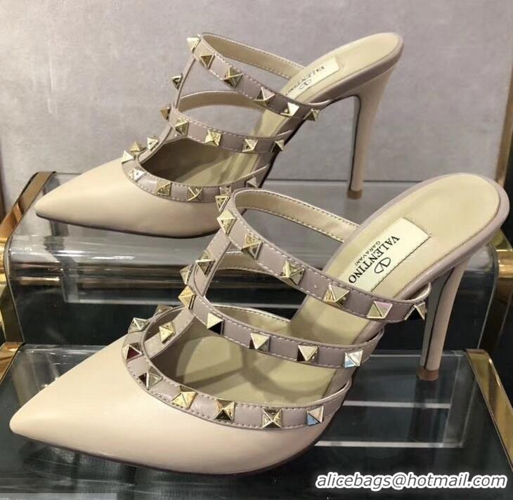 Designer VALENTINO ROCKSTUD STRAP sheepskin PUMP 9.5CM V8756 NUDE