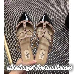 Wholesale VALENTINO ROCKSTUD STRAP PATENT FLAT V8754 Black