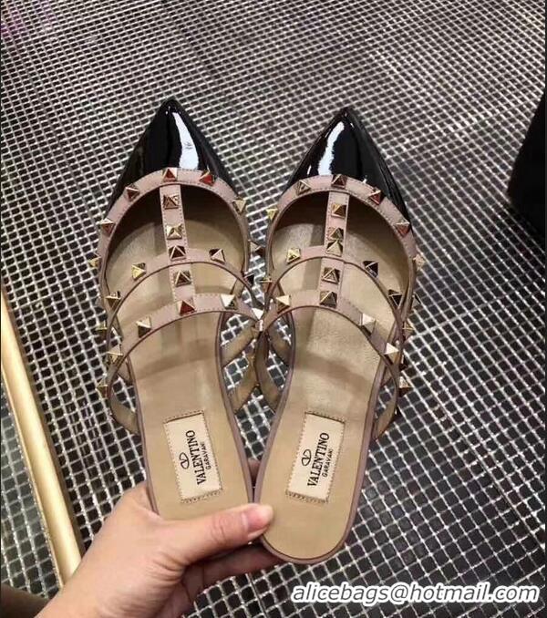 Wholesale VALENTINO ROCKSTUD STRAP PATENT FLAT V8754 Black