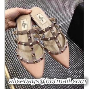 Luxury Classic VALENTINO ROCKSTUD STRAP PATENT FLAT V8754 NUDE