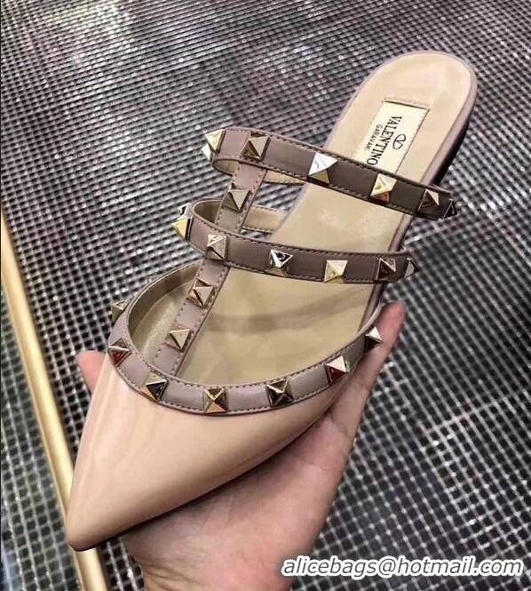 Luxury Classic VALENTINO ROCKSTUD STRAP PATENT FLAT V8754 NUDE