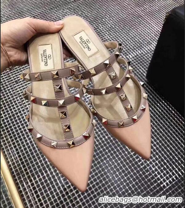 Luxury Classic VALENTINO ROCKSTUD STRAP PATENT FLAT V8754 NUDE