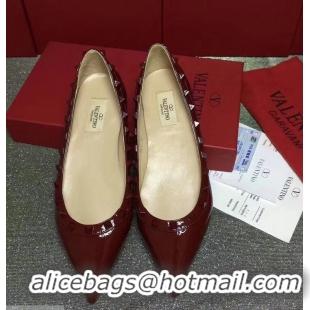 Buy Cheap VALENTINO ROCKSTUD STRAP PATENT FLAT V8757 DARK RED