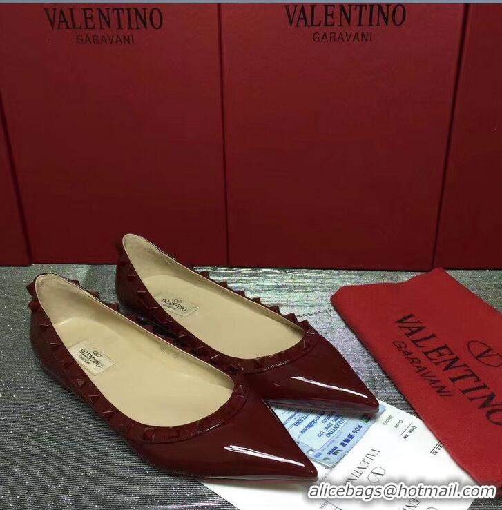 Buy Cheap VALENTINO ROCKSTUD STRAP PATENT FLAT V8757 DARK RED