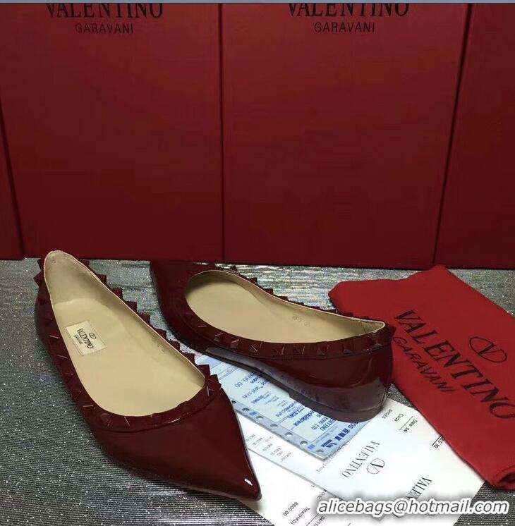 Buy Cheap VALENTINO ROCKSTUD STRAP PATENT FLAT V8757 DARK RED