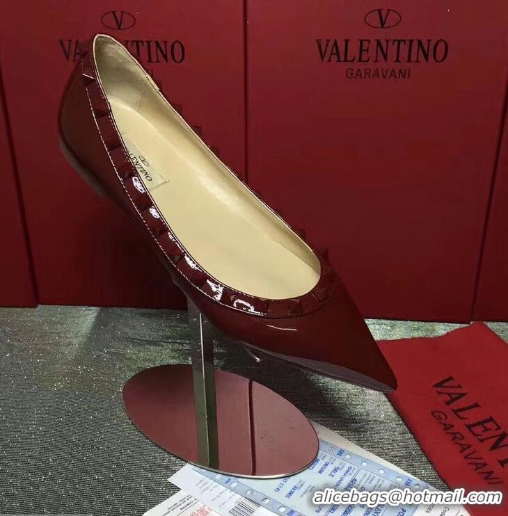 Buy Cheap VALENTINO ROCKSTUD STRAP PATENT FLAT V8757 DARK RED