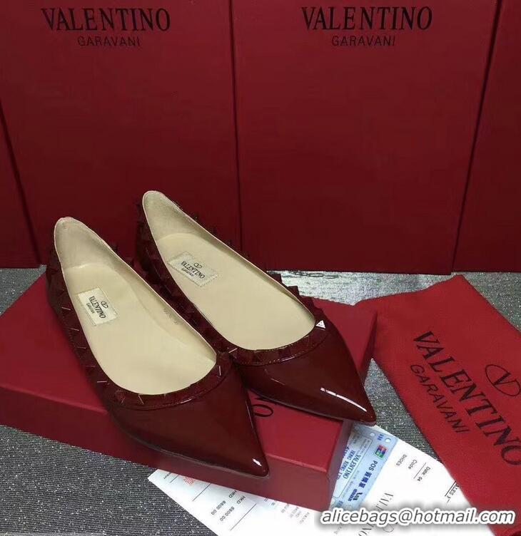 Buy Cheap VALENTINO ROCKSTUD STRAP PATENT FLAT V8757 DARK RED