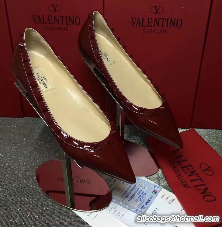 Buy Cheap VALENTINO ROCKSTUD STRAP PATENT FLAT V8757 DARK RED