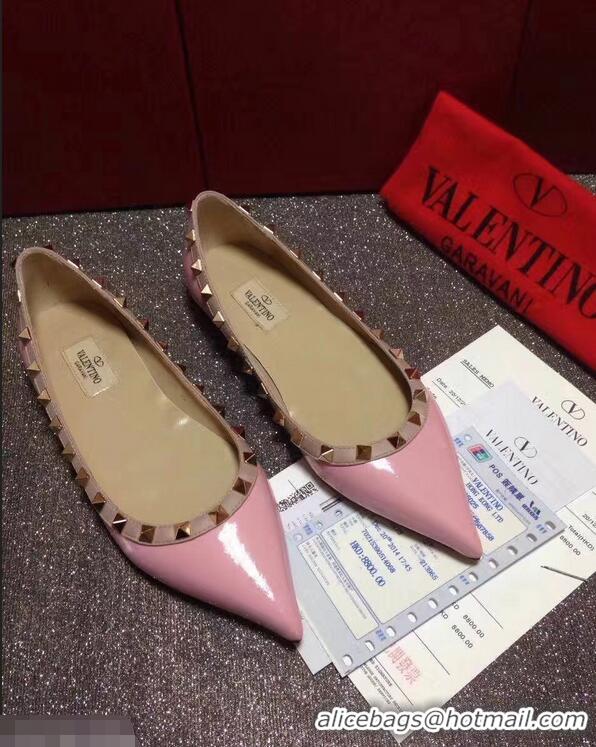 Buy Cheap Valentino PATENT Rockstud Ballet Flats V8758 Pink