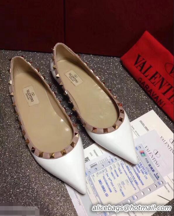 New Fashion Valentino PATENT Rockstud Ballet Flats V8758 White