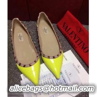 Luxury Classic Valentino PATENT Rockstud Ballet Flats V8758 Yellow