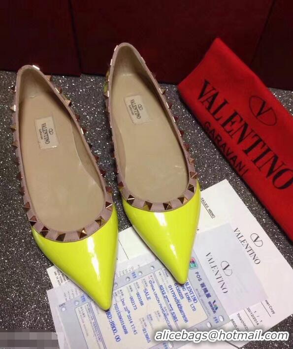 Luxury Classic Valentino PATENT Rockstud Ballet Flats V8758 Yellow