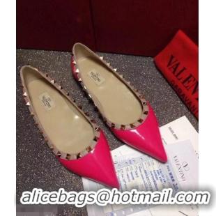 High Quality Valentino PATENT Rockstud Ballet Flats V8758 Dark Pink