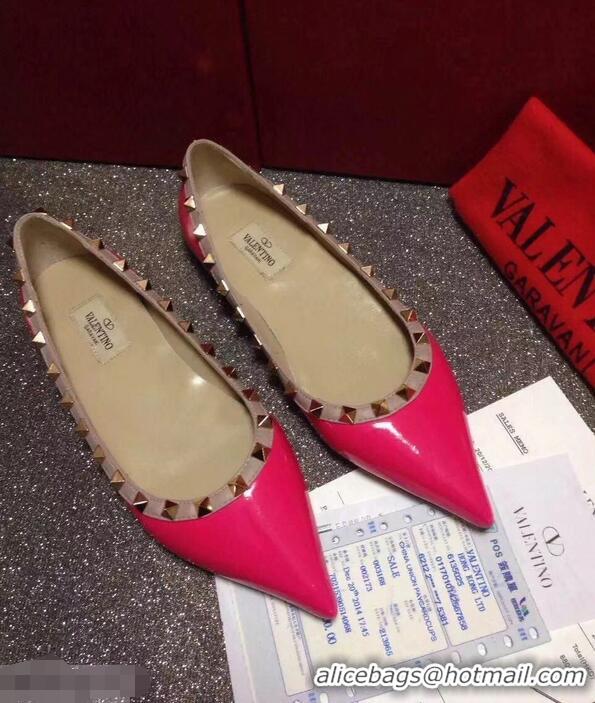 High Quality Valentino PATENT Rockstud Ballet Flats V8758 Dark Pink