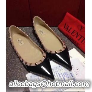 Hot Fashion Valentino PATENT Rockstud Ballet Flats V8758 Black