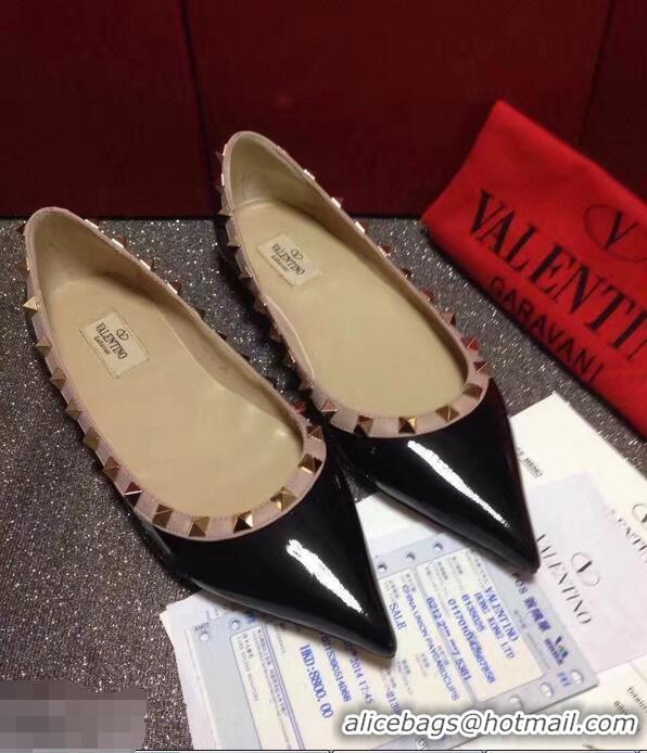 Hot Fashion Valentino PATENT Rockstud Ballet Flats V8758 Black