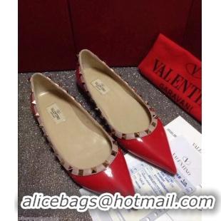 Discount Luxury Valentino PATENT Rockstud Ballet Flats V8758 Red