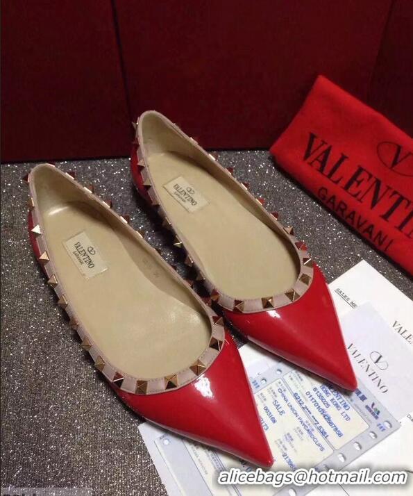 Discount Luxury Valentino PATENT Rockstud Ballet Flats V8758 Red