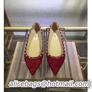 Fashion Show Collection Valentino Suede Rockstud Ballet Flats V8753 Red