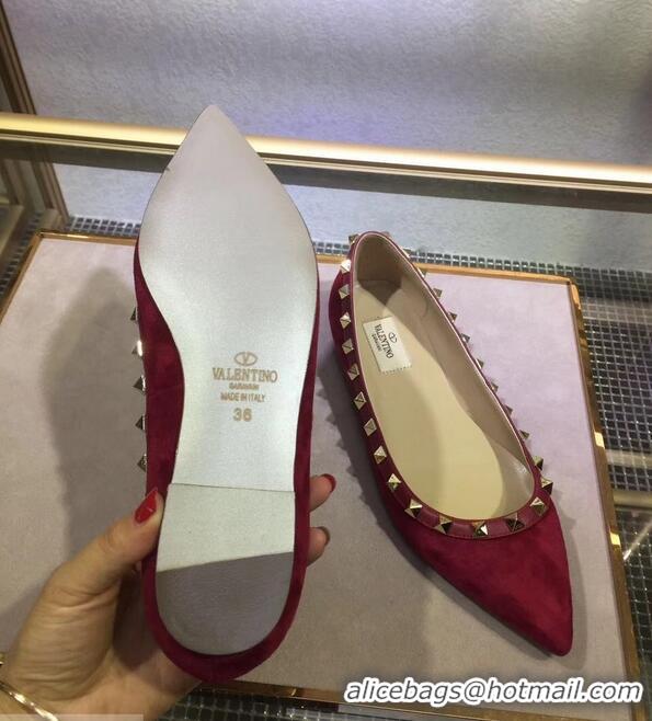 Fashion Show Collection Valentino Suede Rockstud Ballet Flats V8753 Red