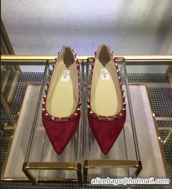 Fashion Show Collection Valentino Suede Rockstud Ballet Flats V8753 Red