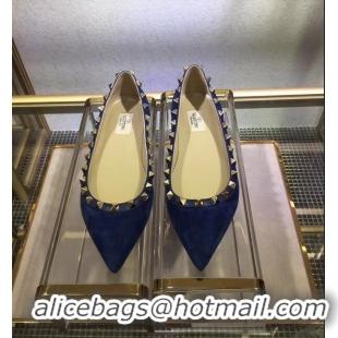 Specials Replica Valentino Suede Rockstud Ballet Flats V8753 Blue