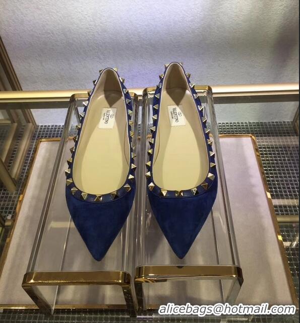 Specials Replica Valentino Suede Rockstud Ballet Flats V8753 Blue