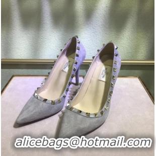 Imitation Cheap Valentino Suede Rockstud Pump 9.5cm V8759 Grey