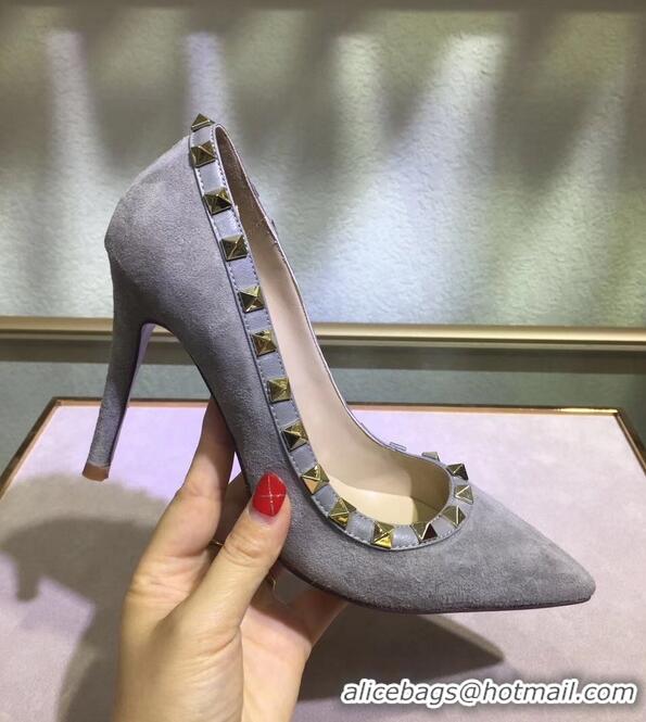 Imitation Cheap Valentino Suede Rockstud Pump 9.5cm V8759 Grey