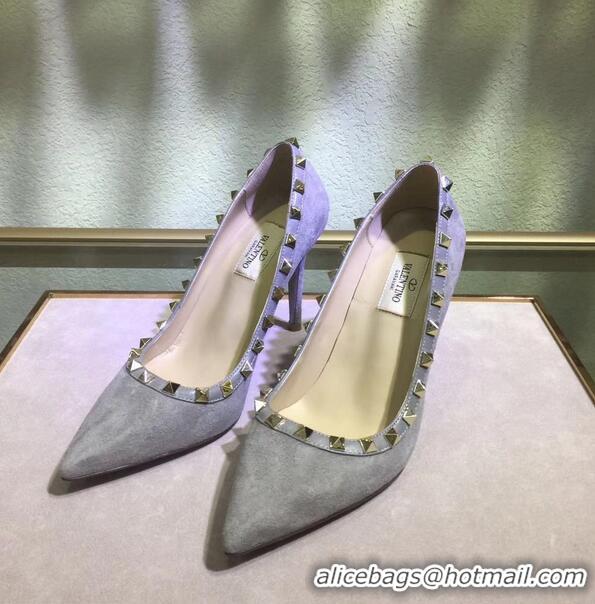 Imitation Cheap Valentino Suede Rockstud Pump 9.5cm V8759 Grey