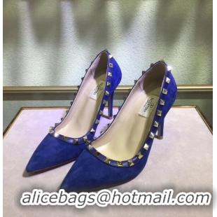 Women Classic Valentino Suede Rockstud Pump 9.5cm V8759 Blue