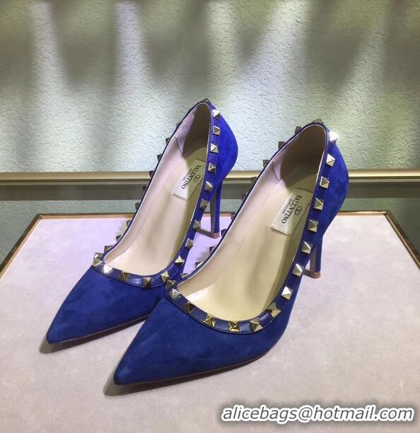 Women Classic Valentino Suede Rockstud Pump 9.5cm V8759 Blue