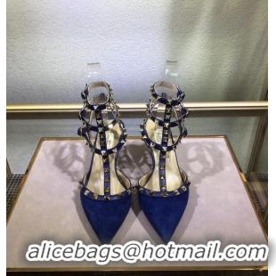 Luxury Classic VALENTINO ROCKSTUD ANKLE STRAP SUEDE PUMP 6.5CM V8757t BLUE