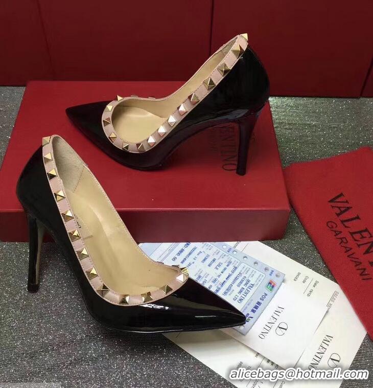 Shop Luxury VALENTINO PATENT ROCKSTUD PUMP 9.5CM VT8510 BLACK