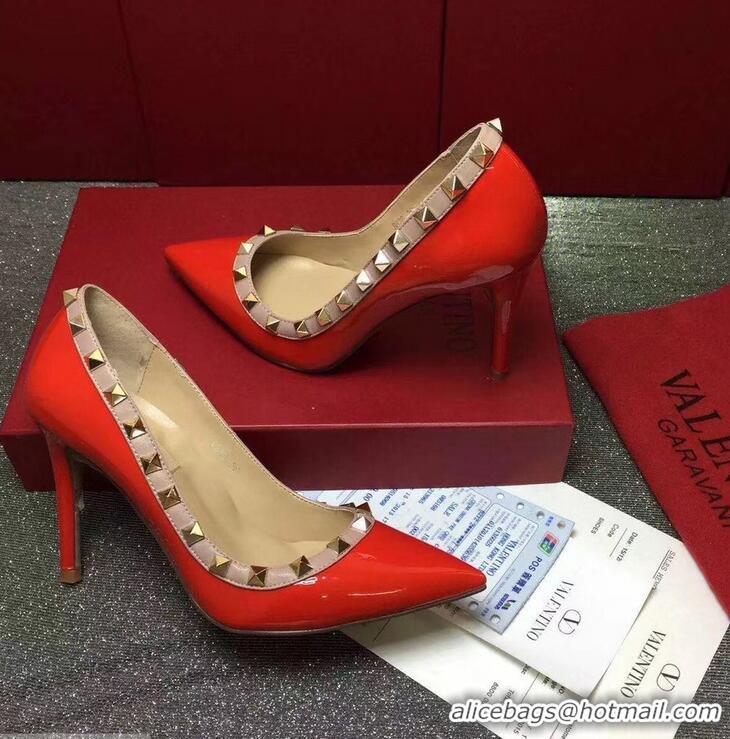 Shop Luxury VALENTINO PATENT ROCKSTUD PUMP 9.5CM VT8510 RED