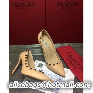 Fashion Luxury VALENTINO ROLLING ROCKSTUD PUMP 9.5CM VT8660 BEIGE