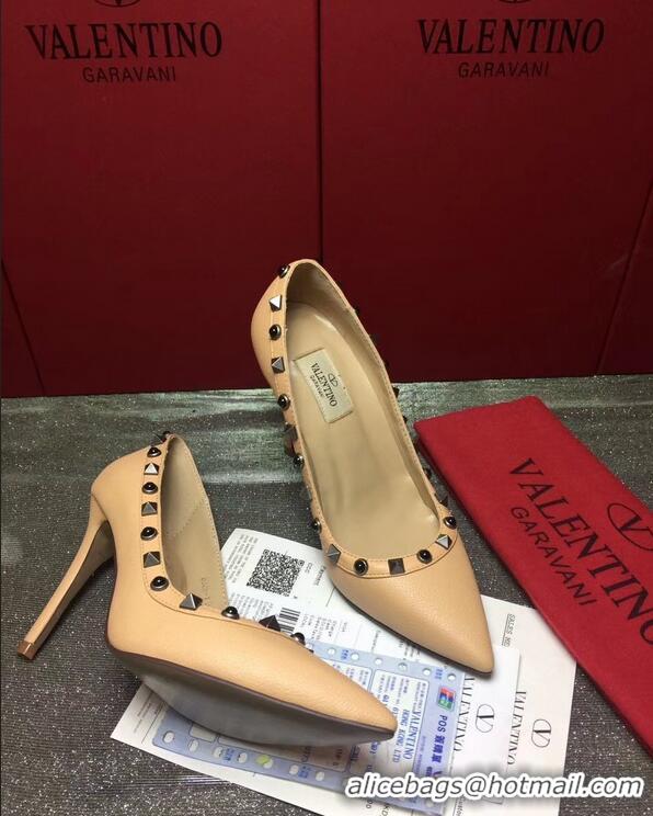 Fashion Luxury VALENTINO ROLLING ROCKSTUD PUMP 9.5CM VT8660 BEIGE