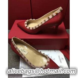 Comfortable VALENTINO SHEEPSKIN ROCKSTUD PUMP 6.5CM VT8975 Dark Red