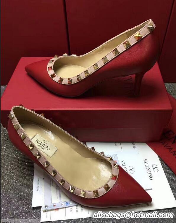 Comfortable VALENTINO SHEEPSKIN ROCKSTUD PUMP 6.5CM VT8975 Dark Red