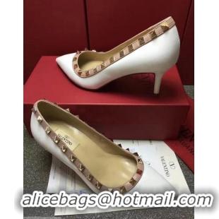 Buy New Cheap VALENTINO SHEEPSKIN ROCKSTUD PUMP 9.5CM VT8956 White