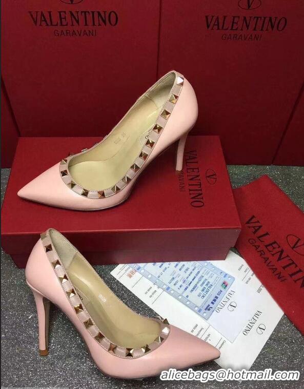 Discount VALENTINO SHEEPSKIN ROCKSTUD PUMP 9.5CM VT8956 Pink