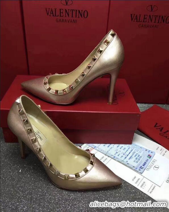 Stylish VALENTINO SHEEPSKIN ROCKSTUD PUMP 9.5CM VT8956 Gold