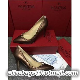 Classic VALENTINO SHEEPSKIN ROCKSTUD PUMP 9.5CM VT8956 Dark Coffee